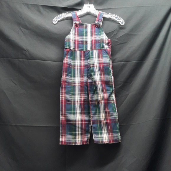 VTG 60-70's Kelly Kids Green Blue Tartan Plaid Bib Romper Size XXS 2 - Picture 1 of 6